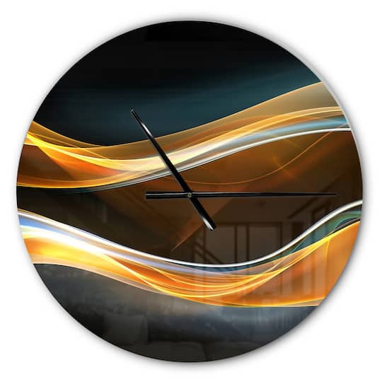 Designart 3D Gold Waves In Black Modern Wall Clock